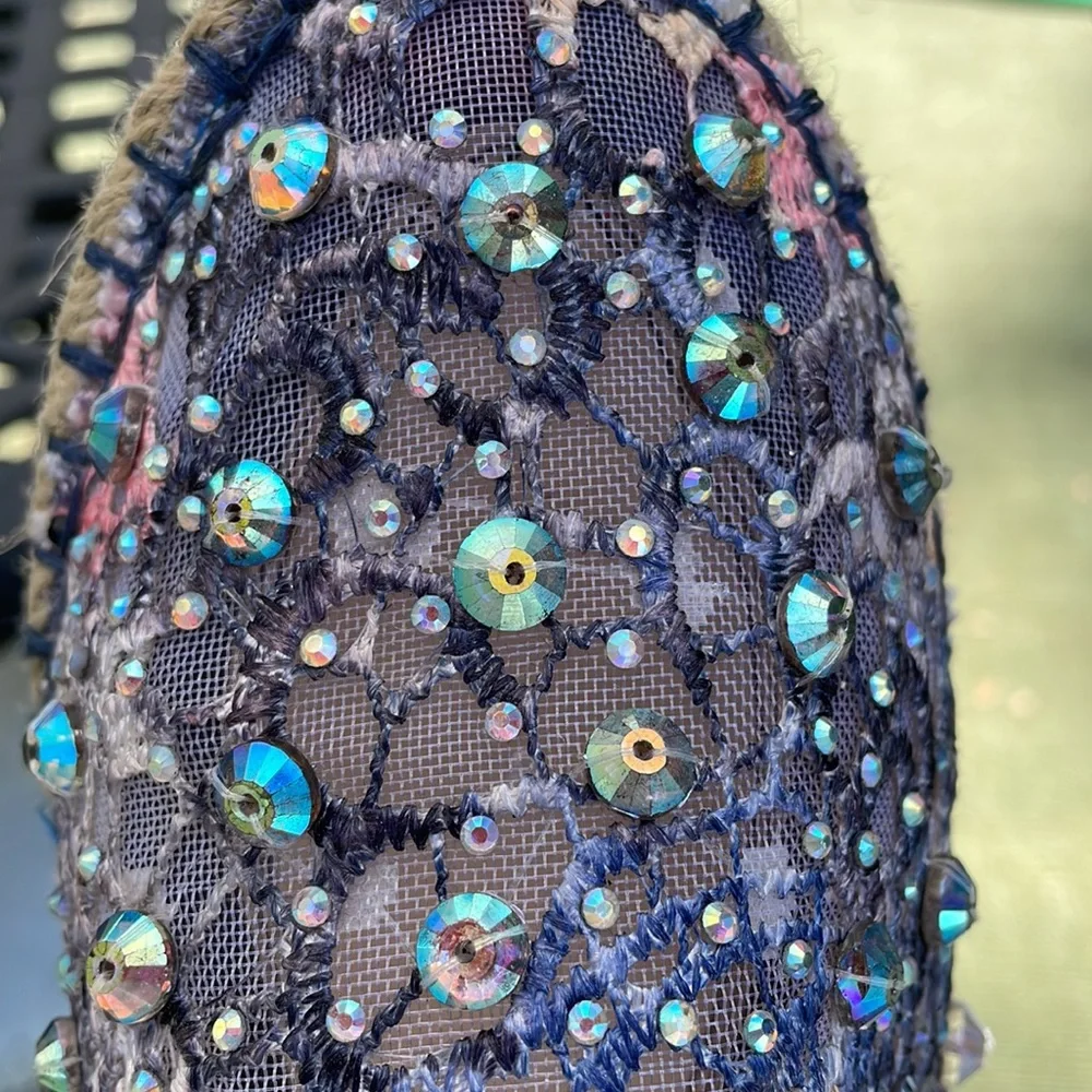 Navy Embellished Sequin Mesh Espadrilles Sz 8